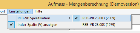 Menü Einstellungen REB VB 23.003